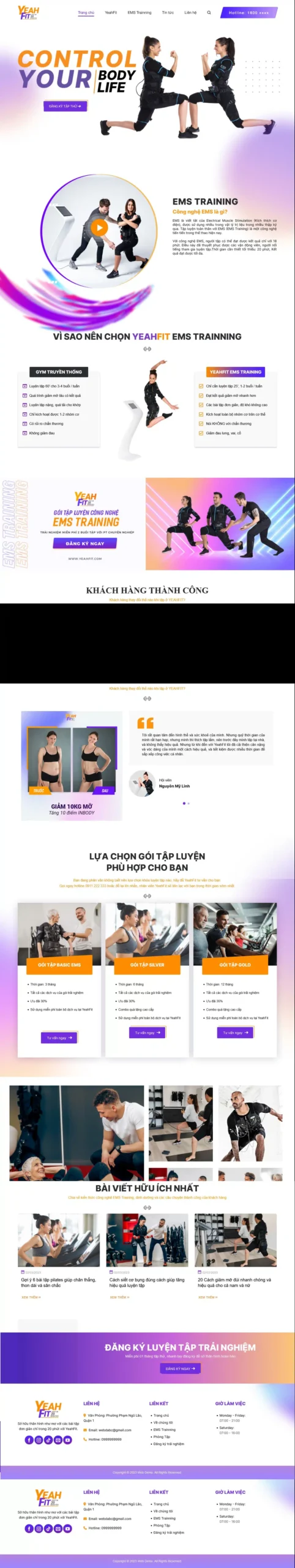 Website Phòng Gym 02 – giao diện website phòng gym và dịch vụ tập luyện EMS chuyên nghiệp