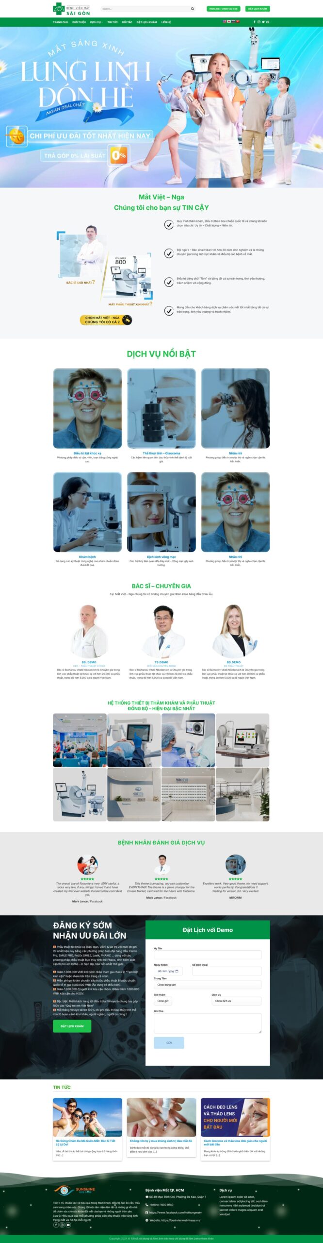 Giao diện Website Phòng Khám Mắt – mẫu website sức khỏe chuẩn SEO