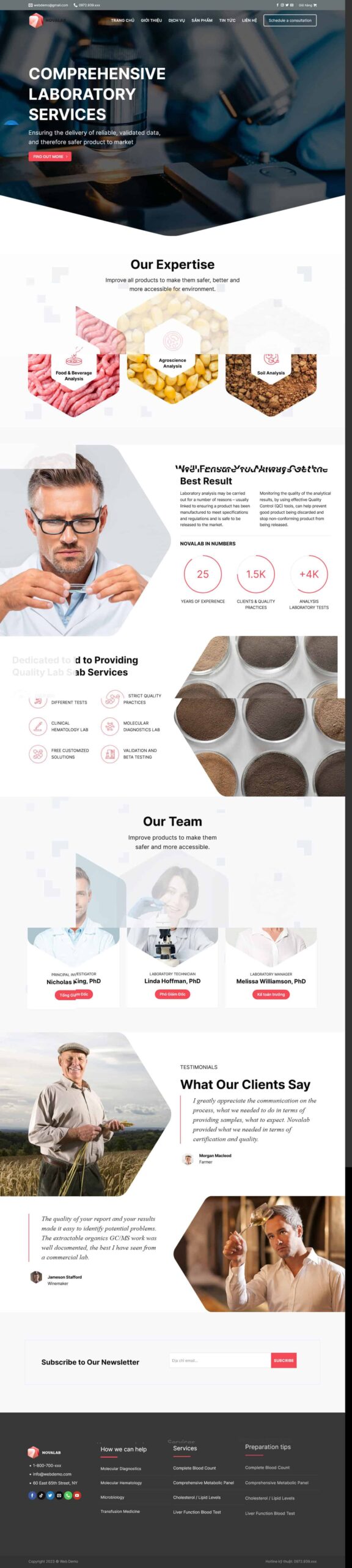 Website Phòng Lab – giao diện website dịch vụ phòng thí nghiệm chuyên nghiệp, hiện đại.