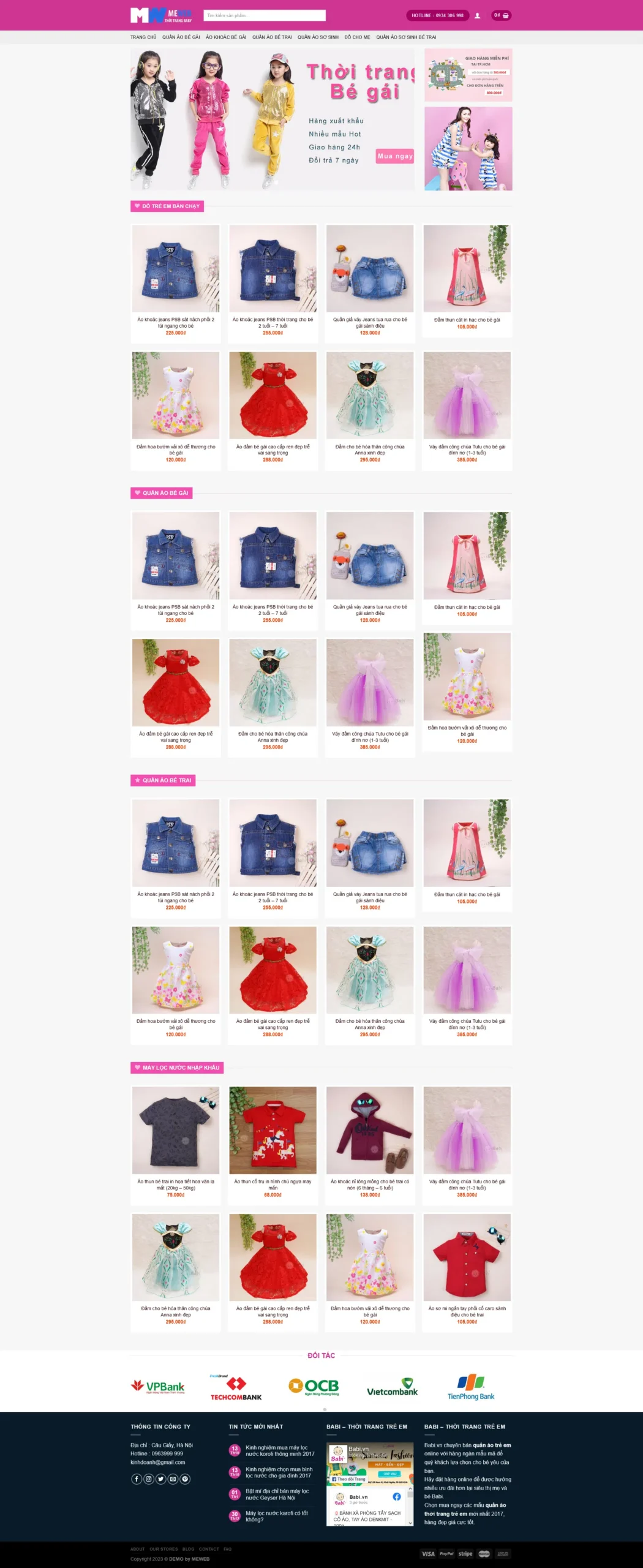 Website Quần Áo Trẻ Em giao diện website bán quần áo trẻ em và thời trang bé gái bé trai chuyên nghiệp