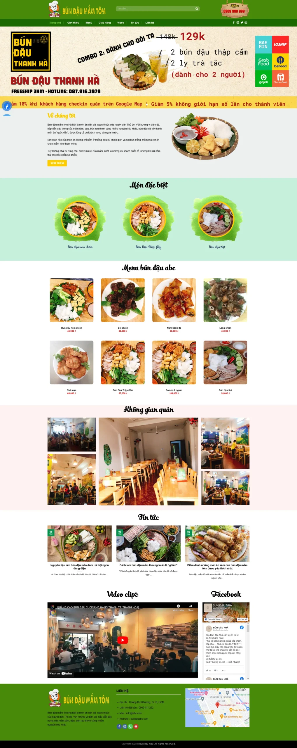 Website Quán Bún Đậu Mắm Tôm giao diện website bán hàng quán bún đậu mắm tôm chuyên nghiệp