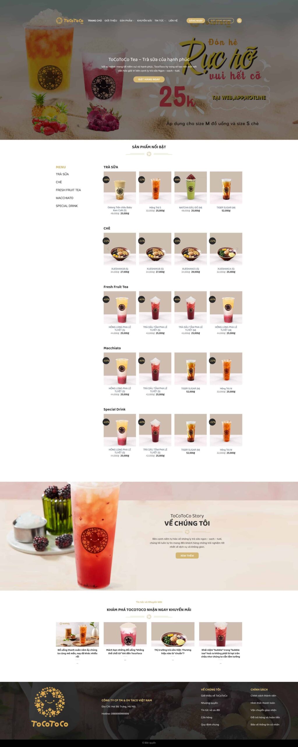 Website Quán Trà Sữa giao diện website bán trà sữa chuyên nghiệp và hiện đại