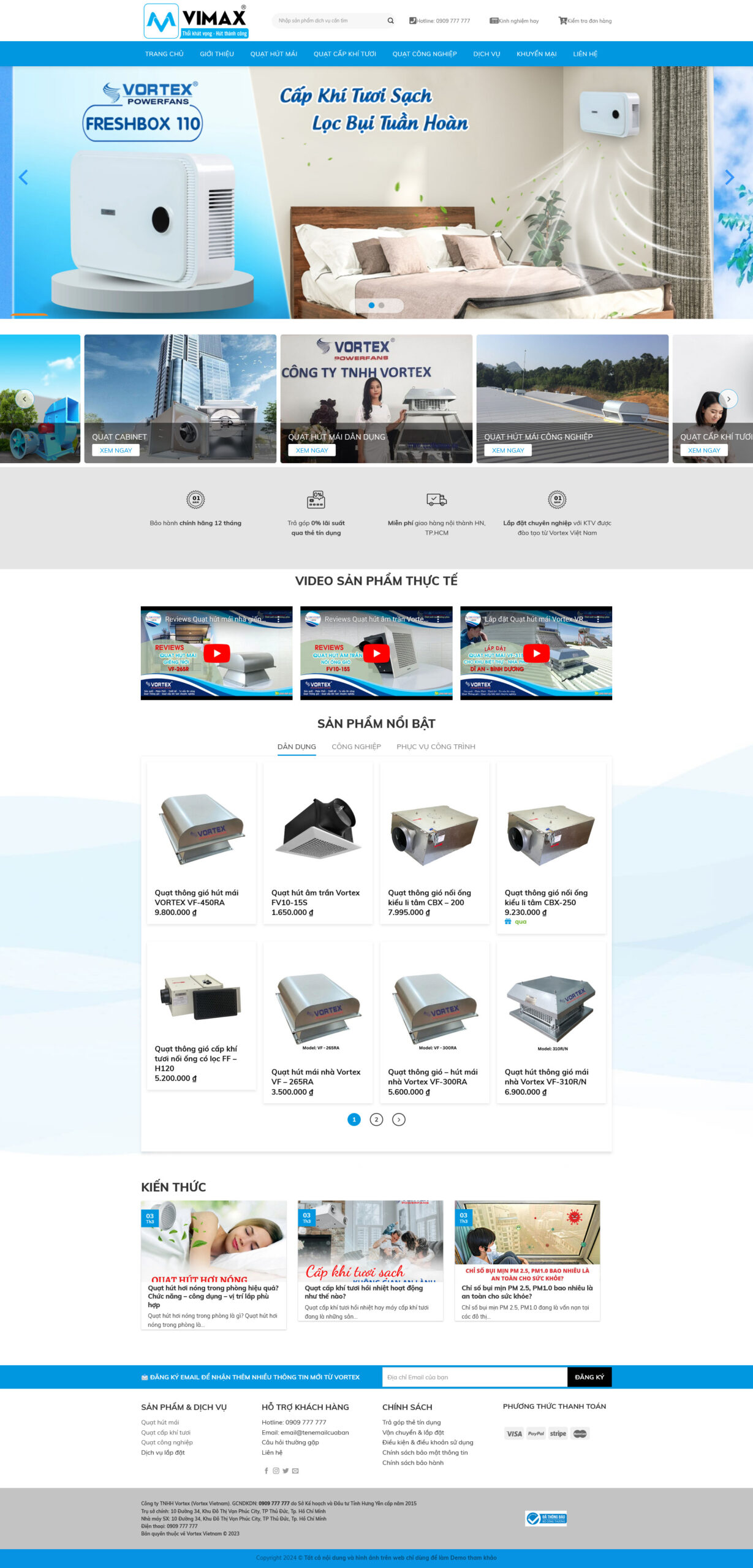 Website Quạt Công Nghiệp giao diện bán hàng thiết bị thông gió hiện đại chuyên nghiệp