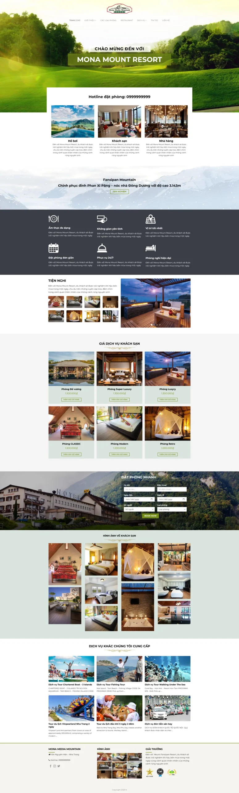 Giao diện Website Resort 01 giới thiệu trang chủ resort thiên nhiên