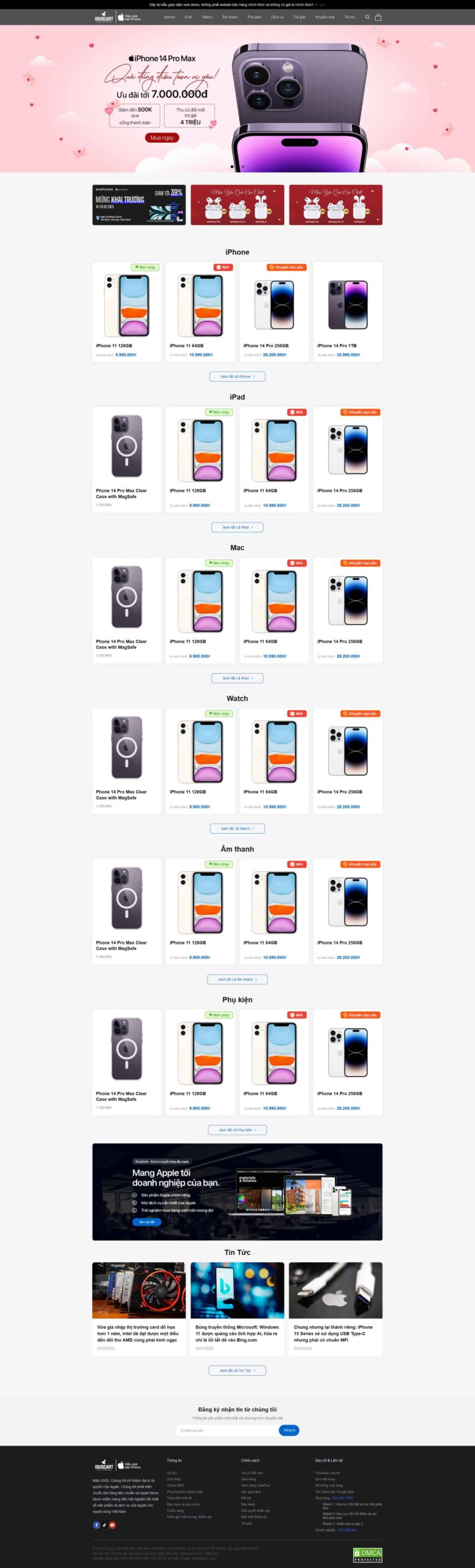 Website Shop Bán Điện Thoại ShopDunk – giao diện website bán điện thoại hiện đại, bố cục rõ ràng.