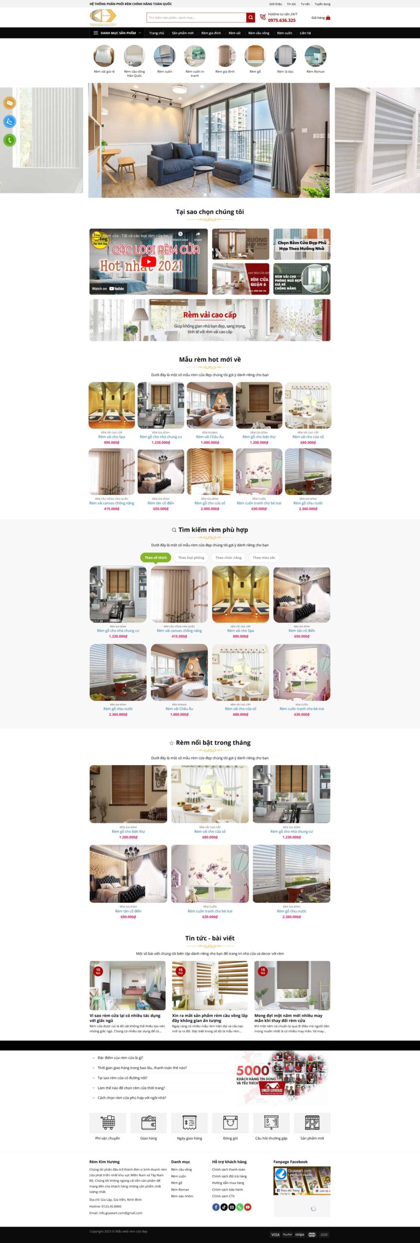 Website Shop Bán Mành Rèm giao diện website bán hàng mành rèm cửa trưng bày sản phẩm và không gian nội thất thực tế