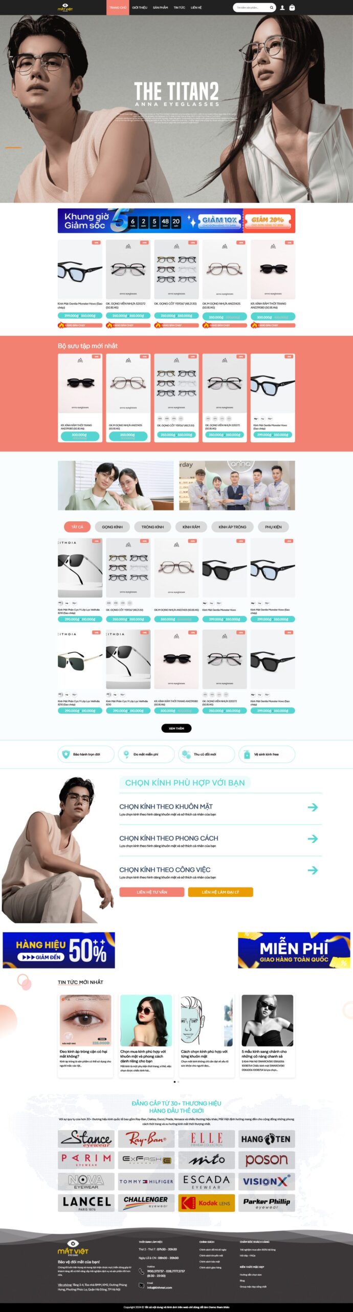 Giao diện Website Shop Bán Mắt Kính Thời Trang – mẫu website mắt kính thời trang chuẩn SEO