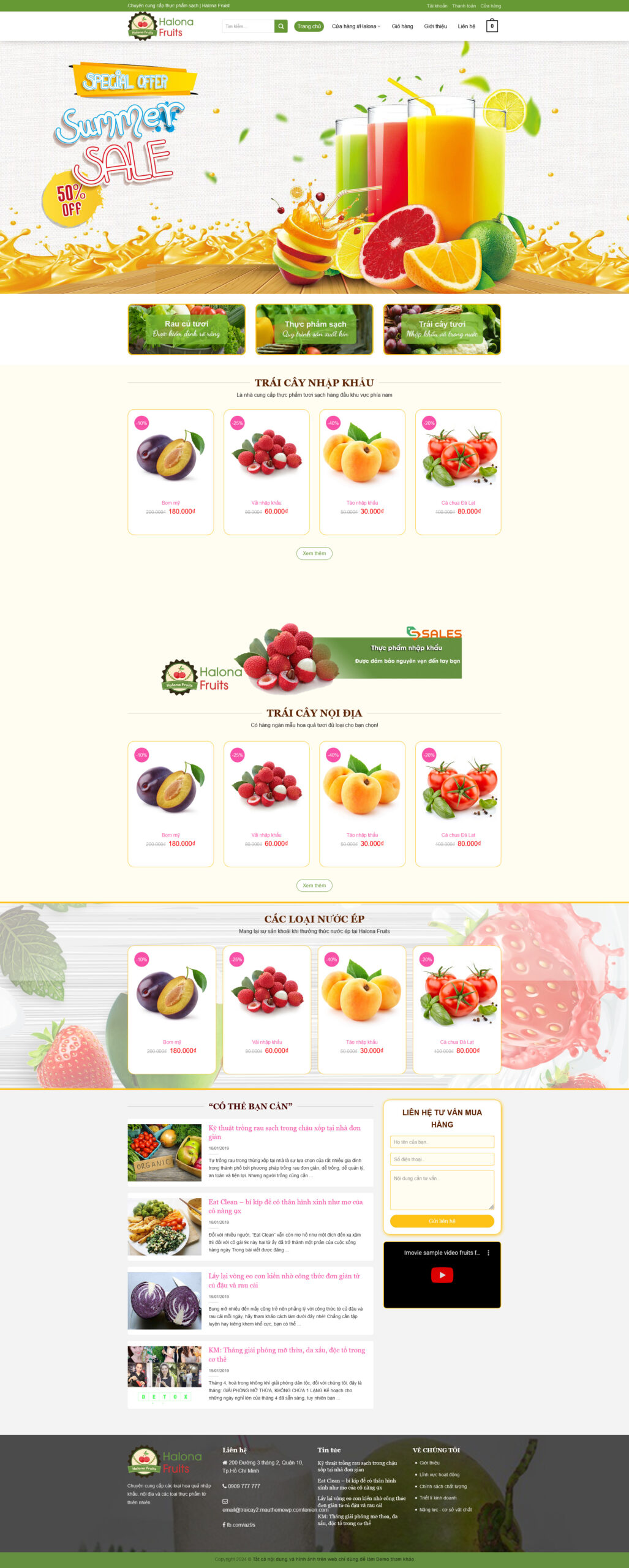 Website Shop Bán Trái Cây 02 giao diện bán trái cây tươi nhập khẩu thực phẩm sạch online chuyên nghiệp