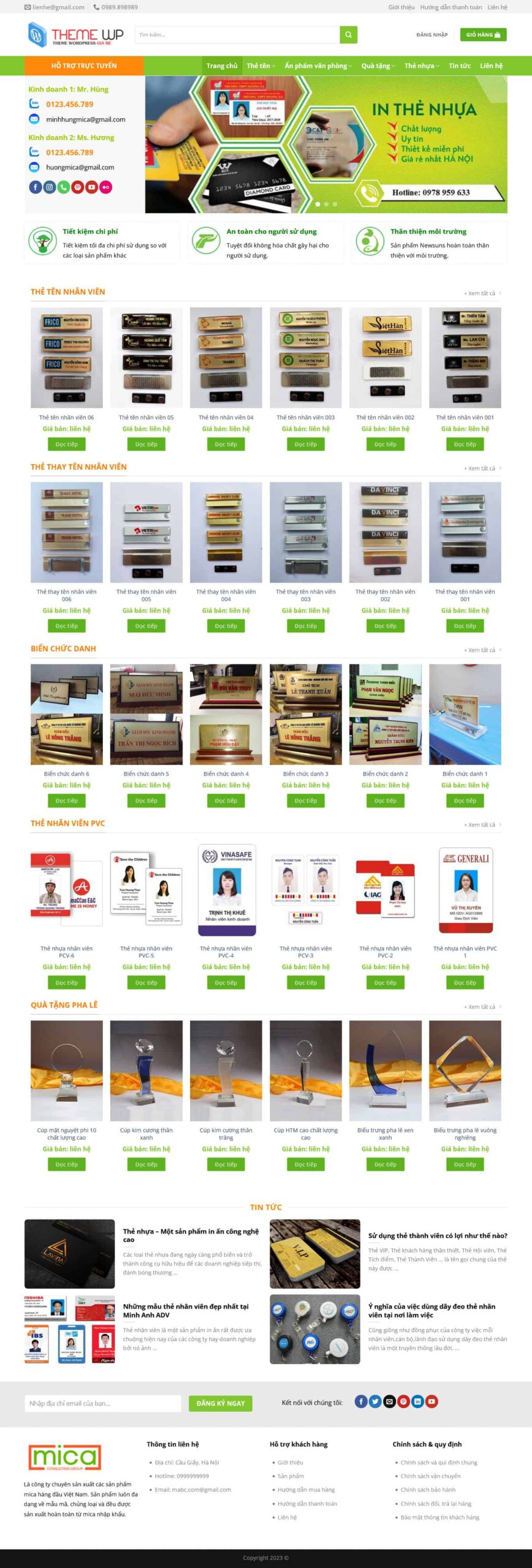 Website Shop Mice 02 giao diện website bán hàng mica và in thẻ nhựa chuyên nghiệp