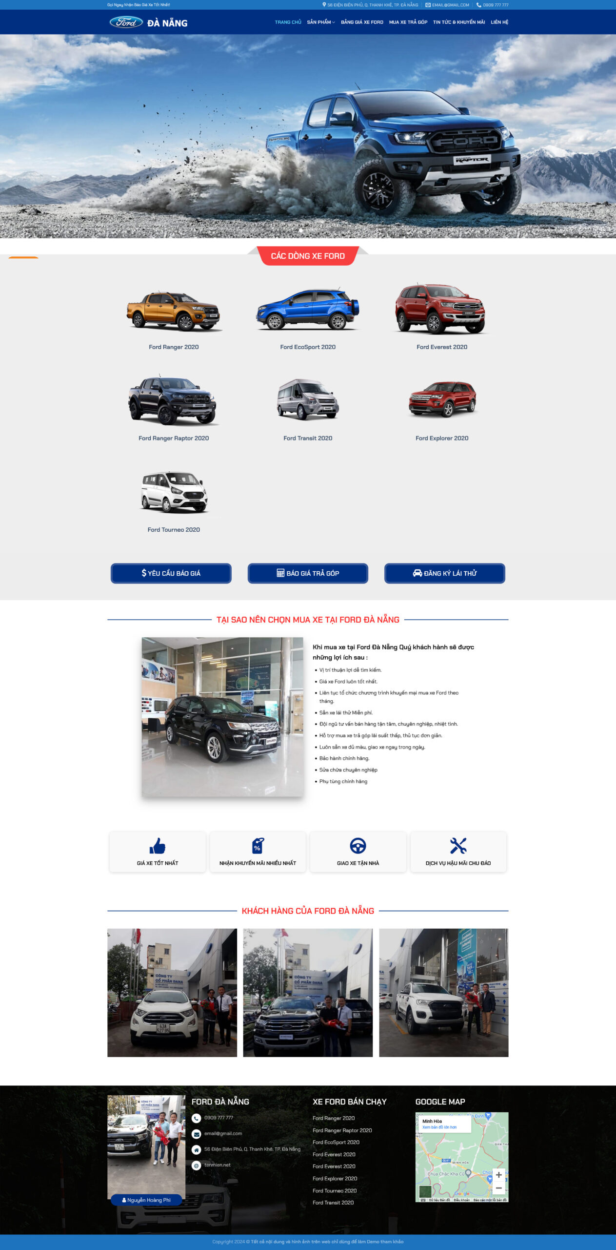 Website Showroom Oto Ford Đà Nẵng giao diện website xe cộ trưng bày các dòng xe Ford và hỗ trợ đăng ký lái thử