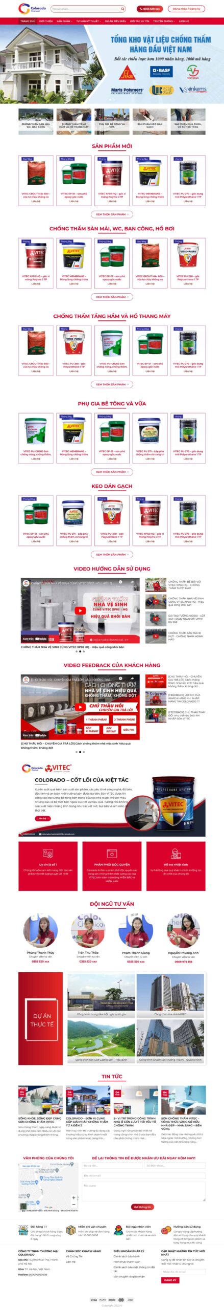 Website Sơn Chống Thấm giao diện website kinh doanh sơn chống thấm và vật liệu xây dựng chuyên nghiệp