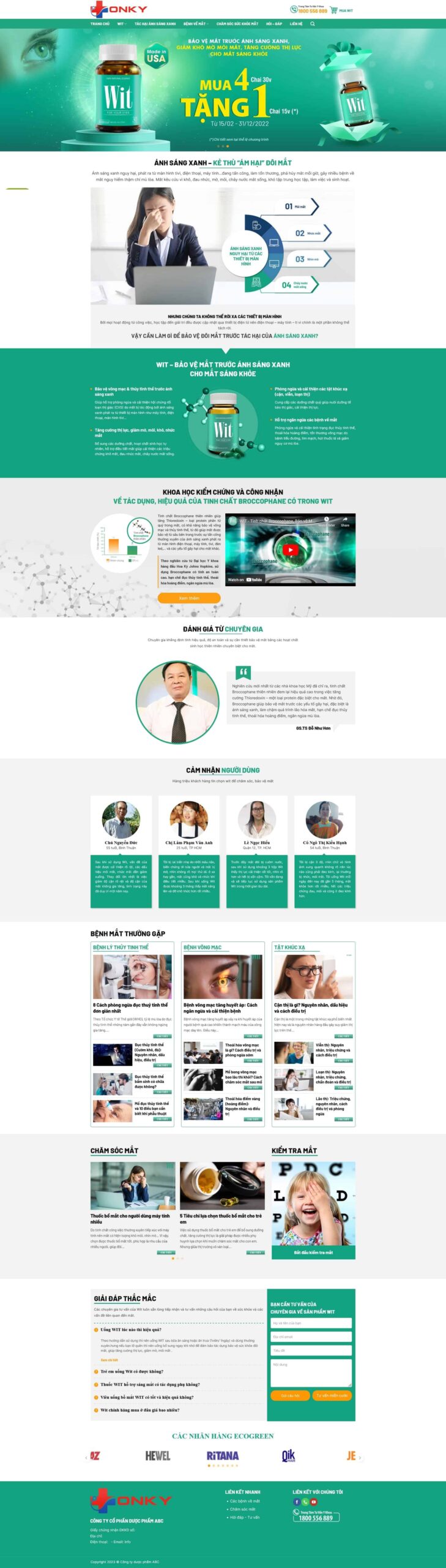 Website Sức Khỏe Y Tế giao diện landing page sản phẩm chăm sóc mắt.