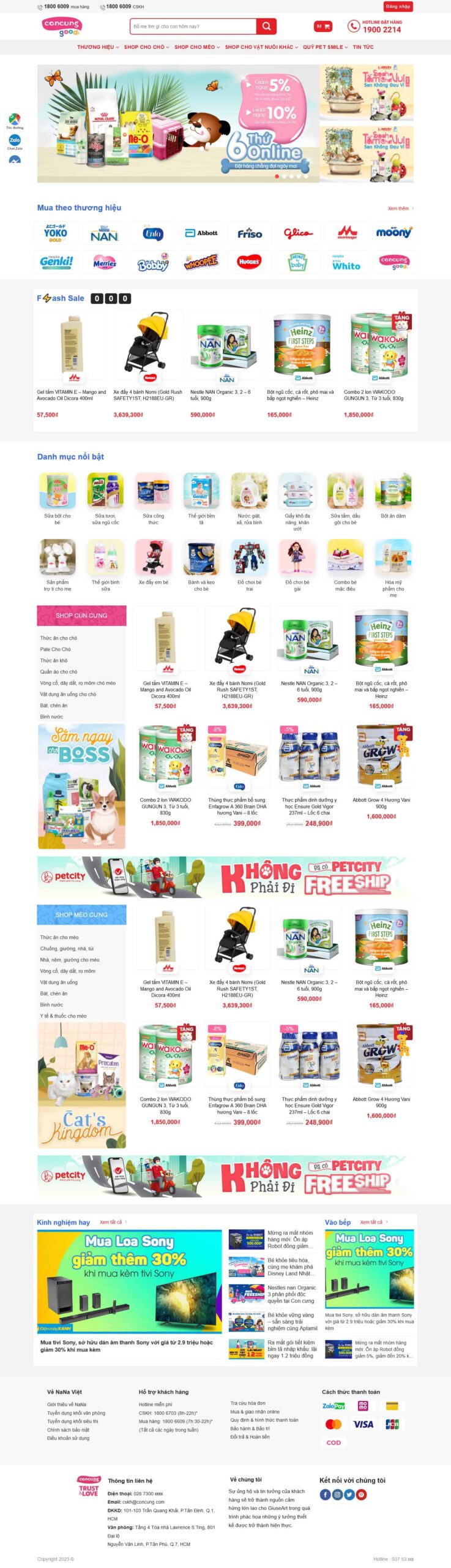 Giao diện Website Tạp Hóa Sữa Em Bé bán sữa bỉm và đồ dùng mẹ & bé online