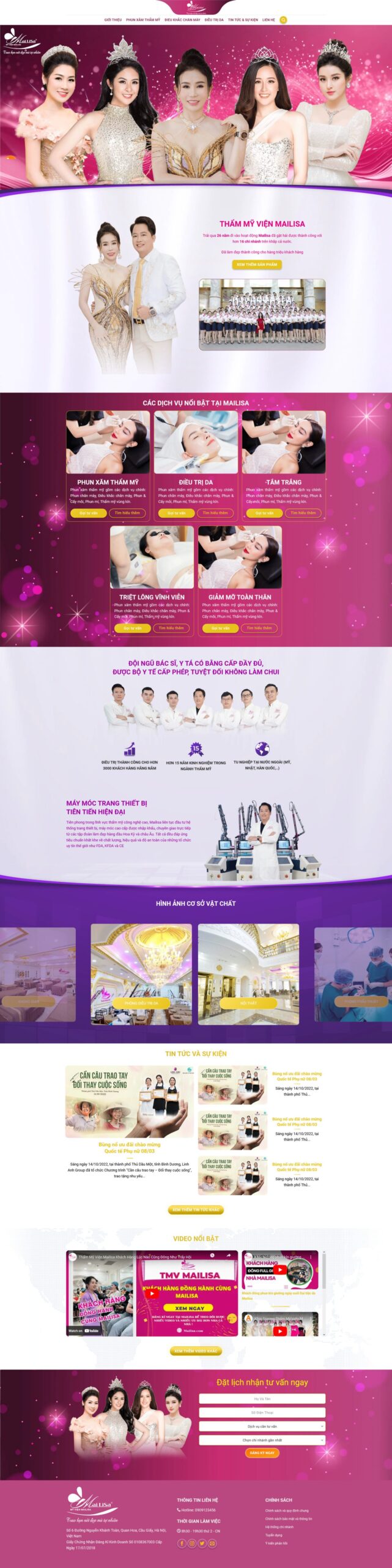 Giao diện Website Thẩm Mỹ Viện Mailisa – mẫu website spa chuẩn SEO