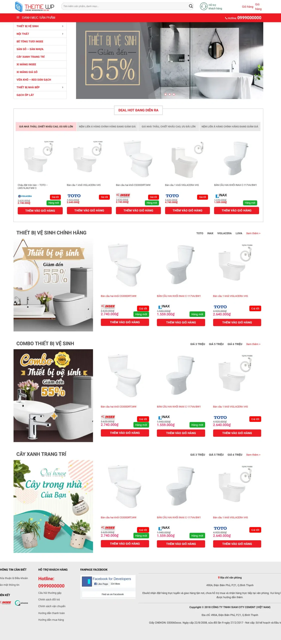 Website Thiết Bị Vệ Sinh Vật Liệu Xây Dựng giao diện website bán thiết bị vệ sinh và vật liệu xây dựng chính hãng cho kinh doanh