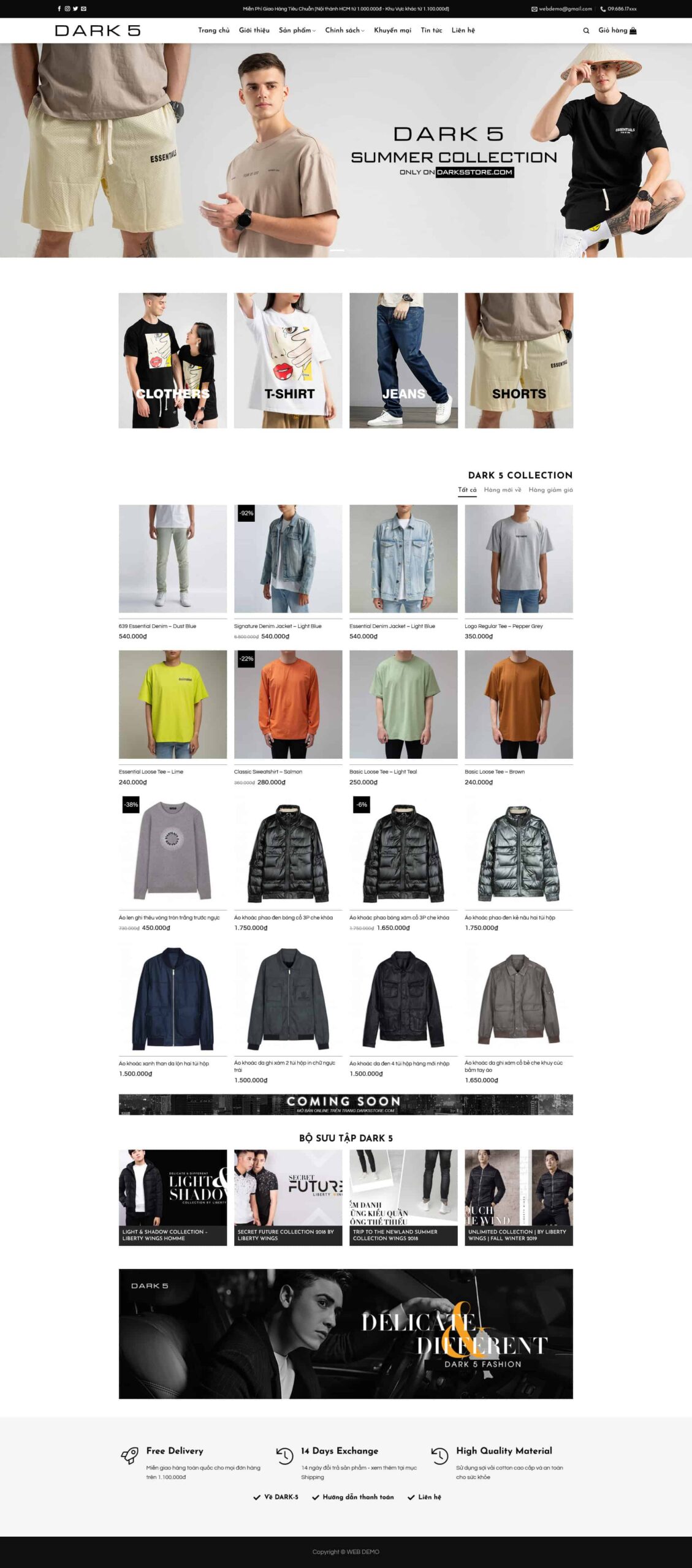 Website Thời Trang 08 hiển thị áo thun và áo khoác nam