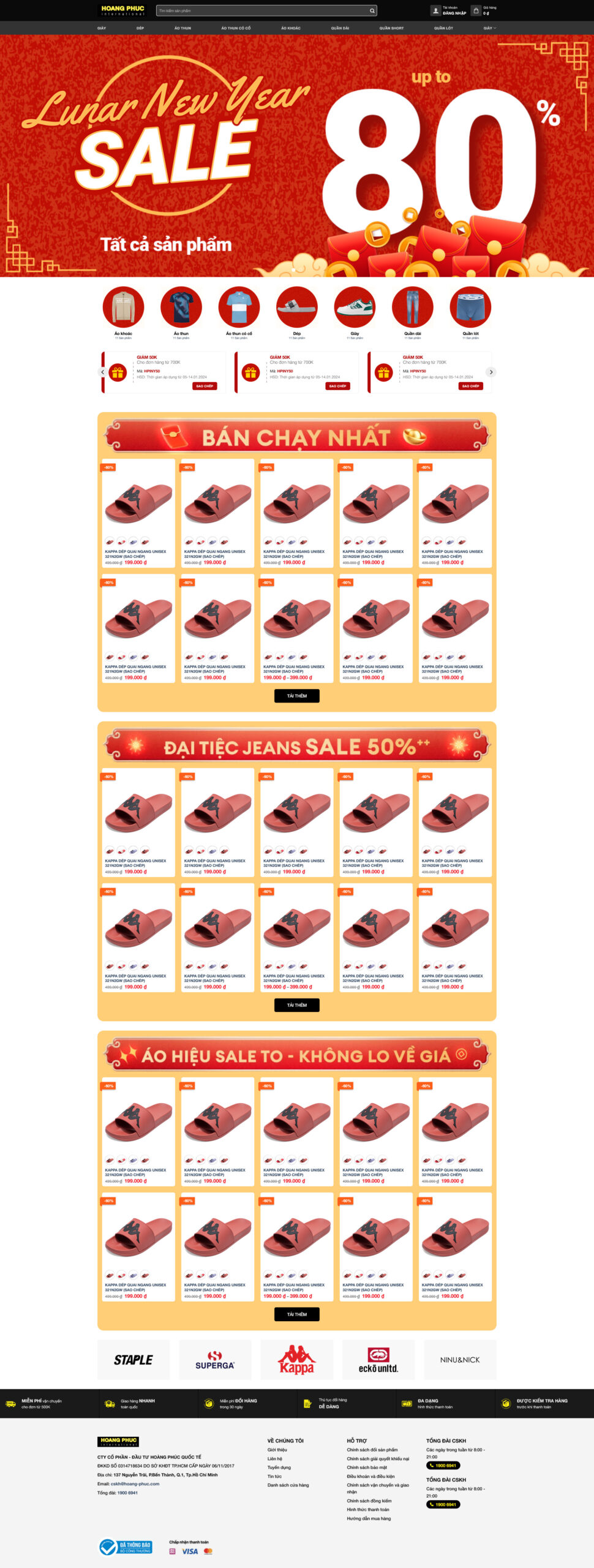 Giao diện Website Thời Trang 22 giới thiệu trang chủ sale thời trang banner lớn, khu bán chạy và chiến dịch jeans sale