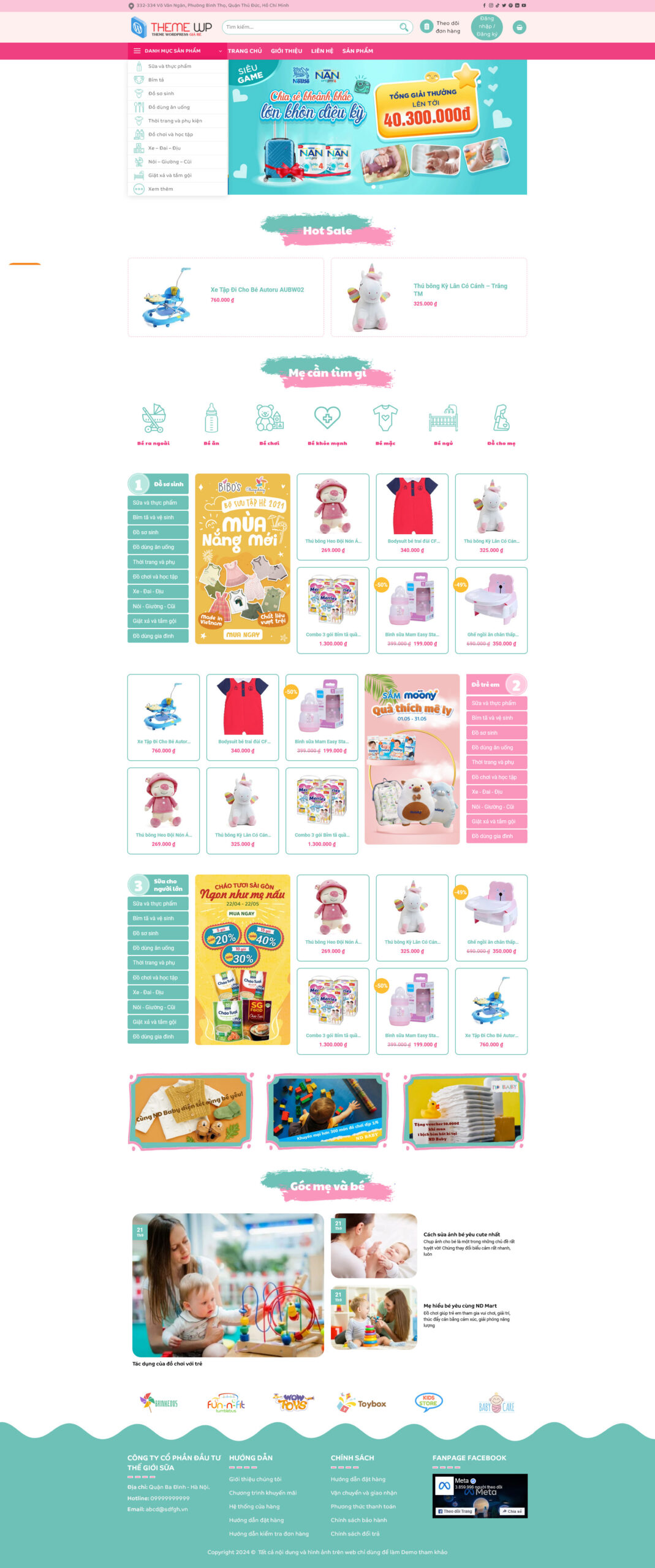 Giao diện Website Thời Trang Baby 01 giới thiệu trang chủ mẹ và bé tươi sáng