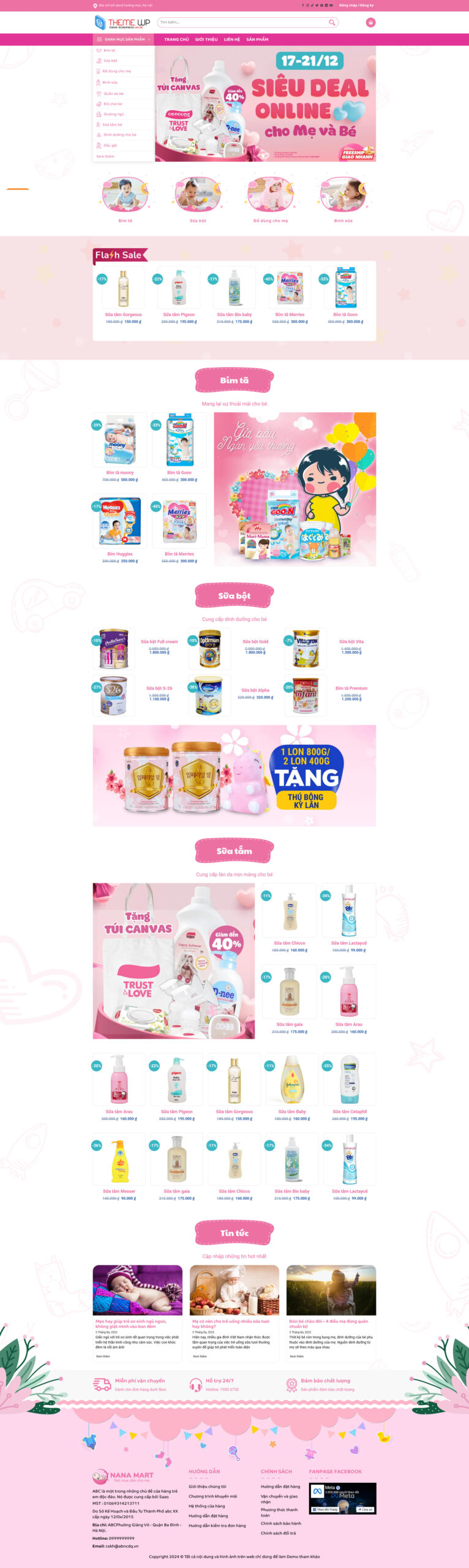 Giao diện Website Thời Trang Bỉm Tã Sữa 02 – bố cục bán hàng mẹ và bé dễ thương