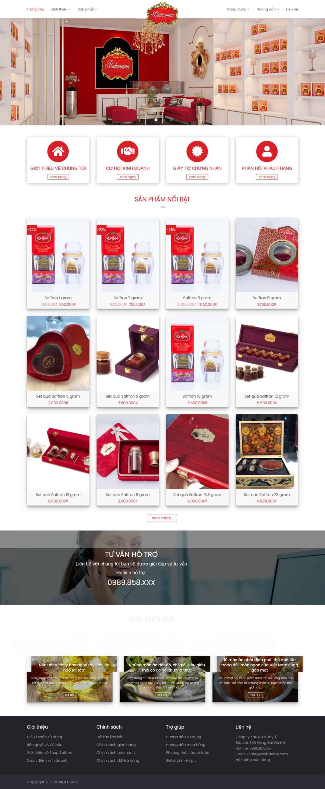 Giao diện Website Thực Phẩm 24 Bán Hoa Nghệ Tây Saffron cao cấp bán hàng online