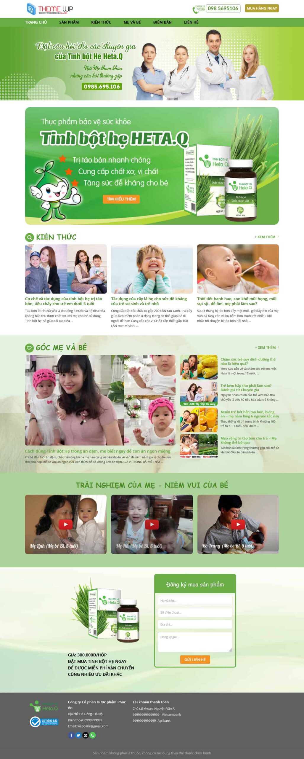 Giao diện Website Thức Phẩm Cho Bé tinh bột hẹ Heta.Q chăm sóc sức khỏe trẻ em online