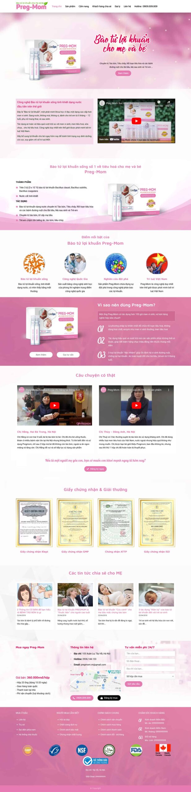 Website Thực Phẩm Chức Năng 02 mẫu website bán hàng lợi khuẩn và sản phẩm cho mẹ và bé