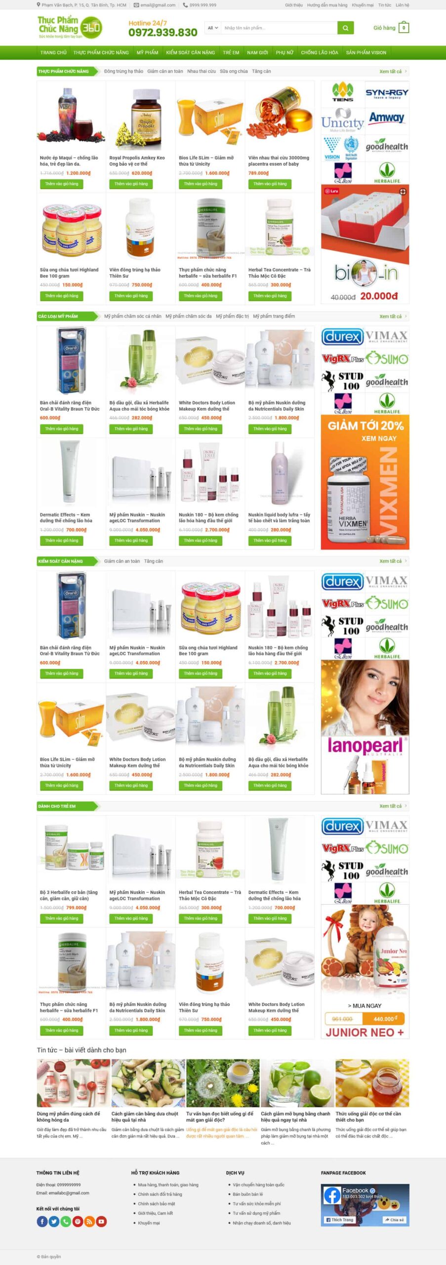 Website Thực Phẩm Chức Năng 14 mẫu website bán hàng thực phẩm chức năng tổng hợp và mỹ phẩm