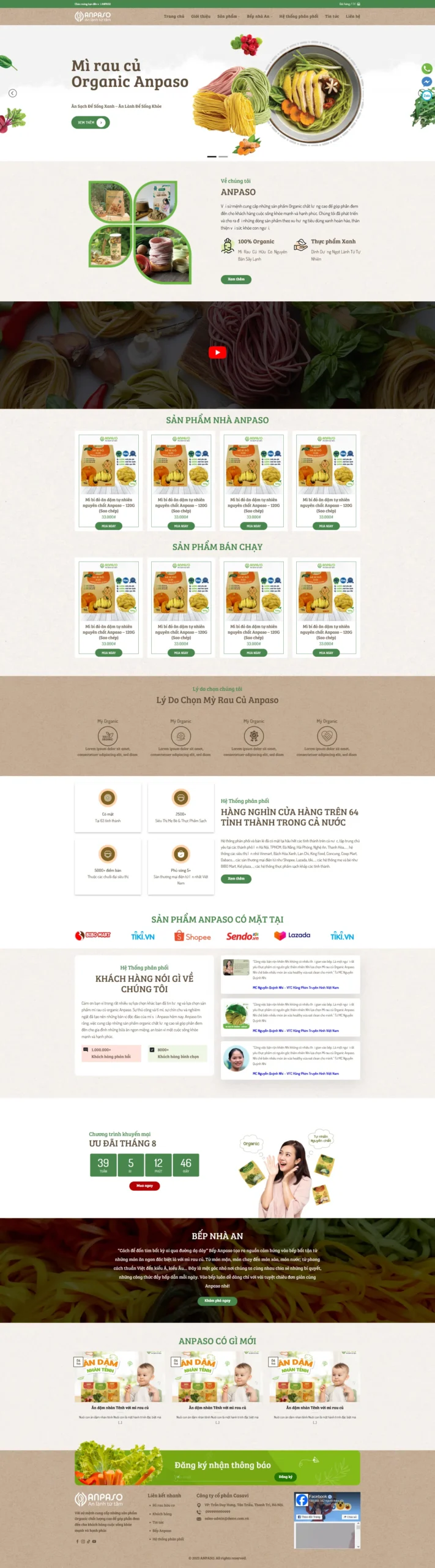 Website Thực Phẩm Chức Năng Rau Củ giao diện bán mì rau củ organic thực phẩm chức năng online chuyên nghiệp