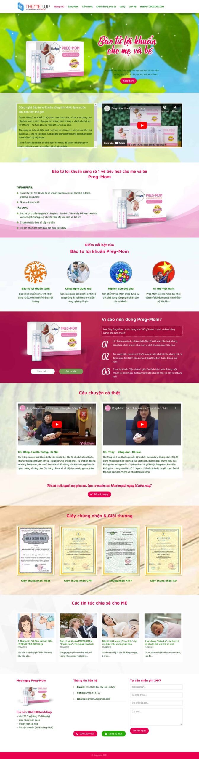 Website Thực Phẩm Chức Năng giao diện landing page bán thực phẩm chức năng.