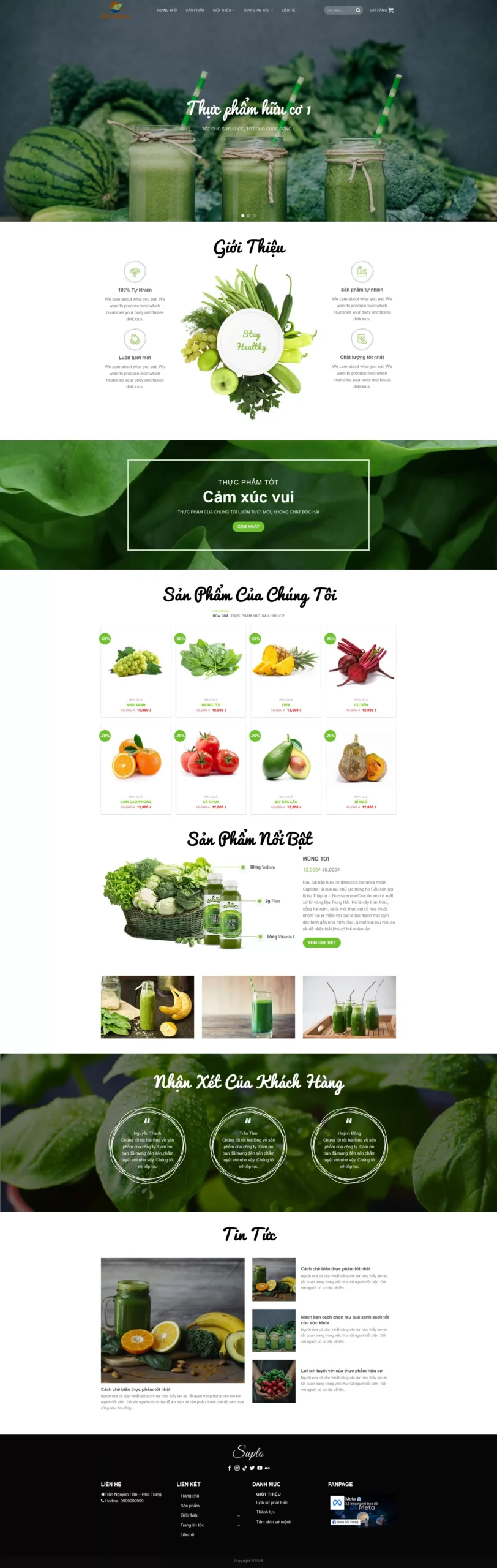 Website Thực Phẩm Hữu Cơ giao diện bán thực phẩm hữu cơ rau củ organic nước ép detox online chuyên nghiệp