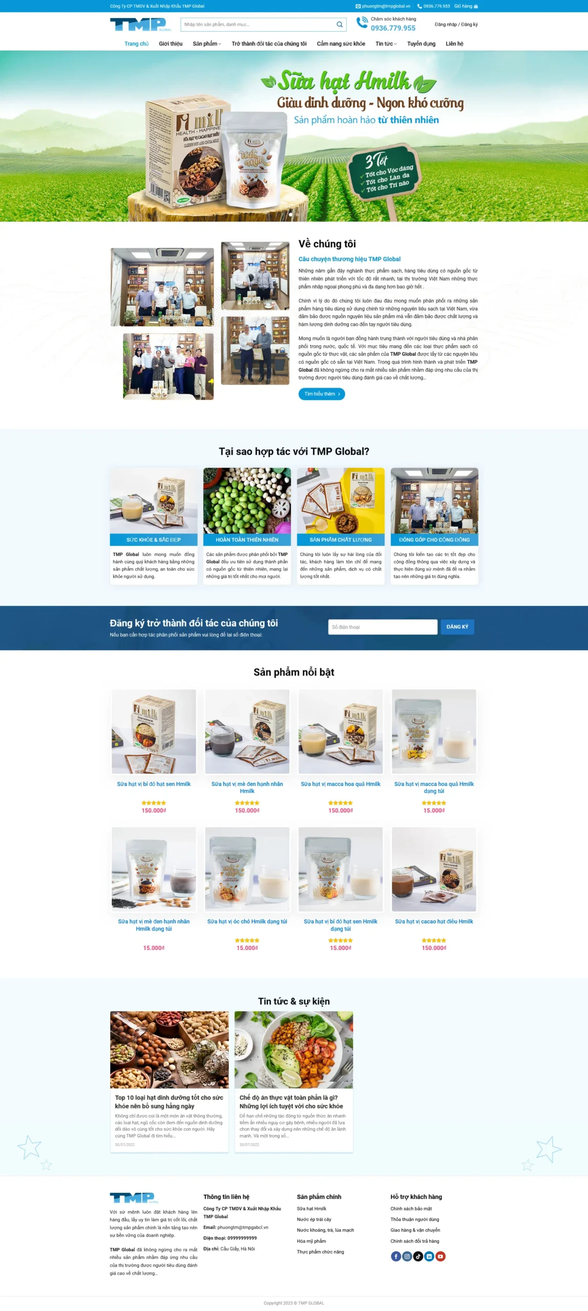 Giao diện Website Thực Phẩm Sữa Ngũ Cốc sữa hạt dinh dưỡng bán hàng online