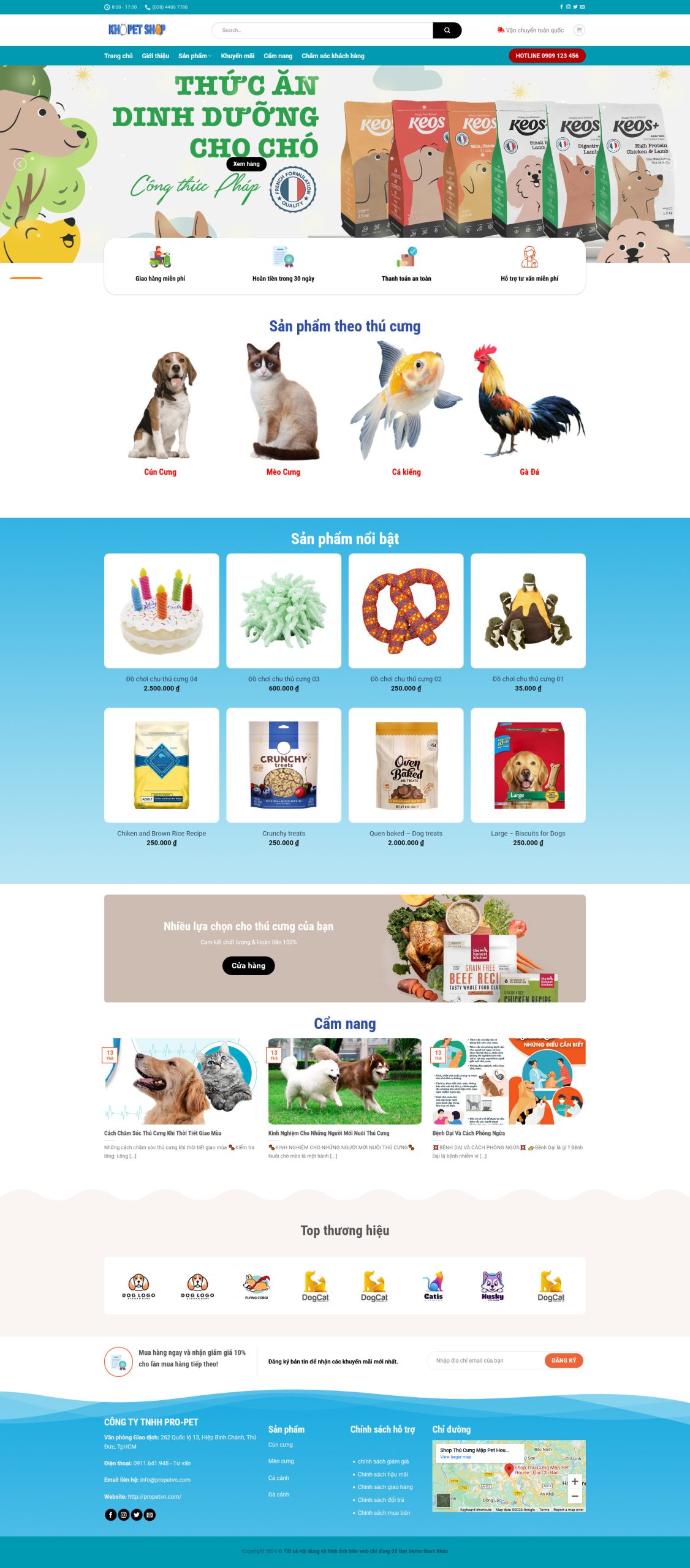 Giao diện Website Thực Phẩm Thú Cưng chuẩn SEO cho cửa hàng pet shop