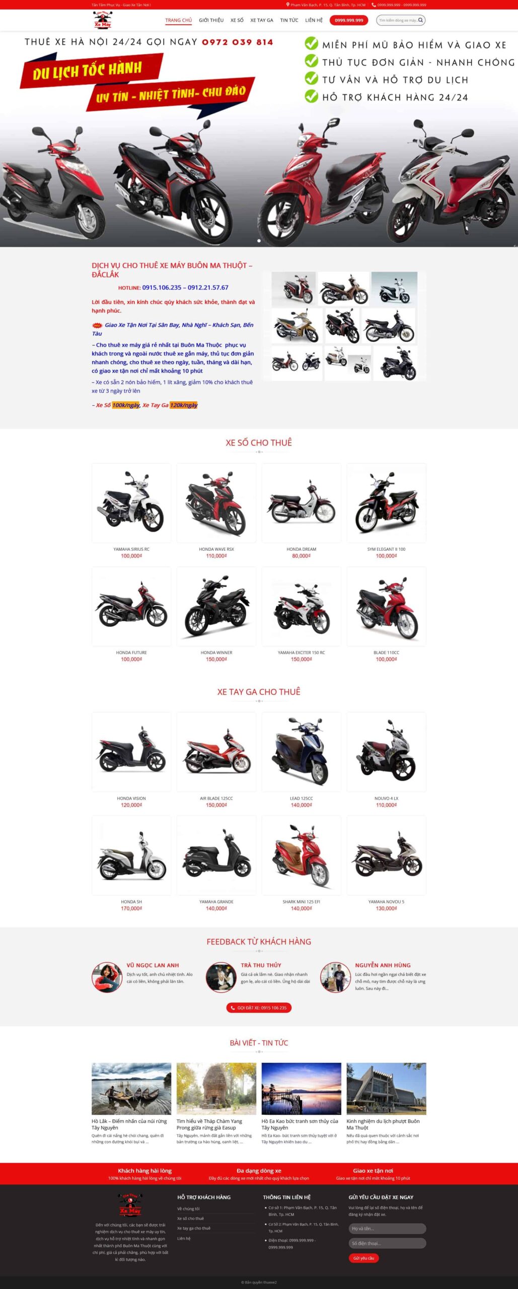 Website Thuê Xe Máy giao diện website dịch vụ thuê xe máy chuyên nghiệp