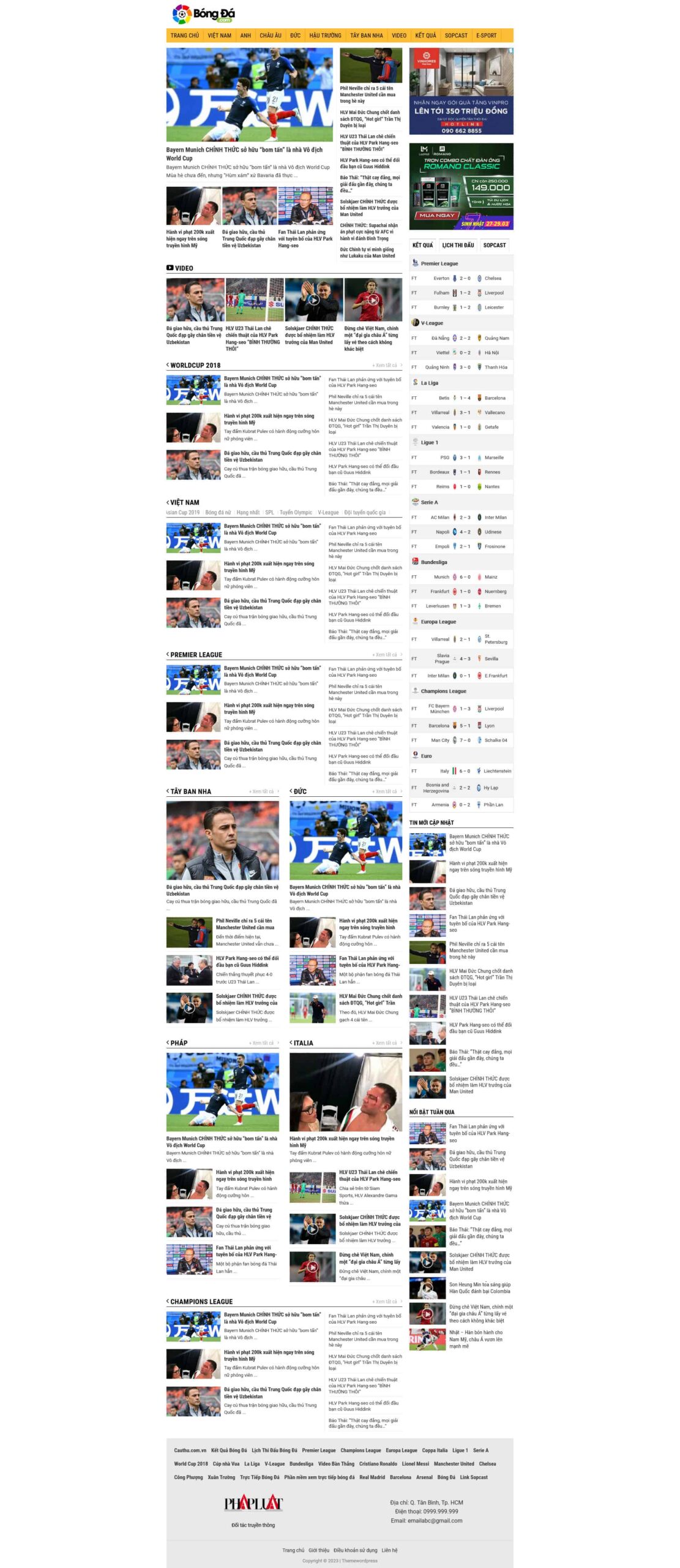 Website Tin Tức Bóng Đá giao diện website tin tức bóng đá chuyên nghiệp và cập nhật giải đấu