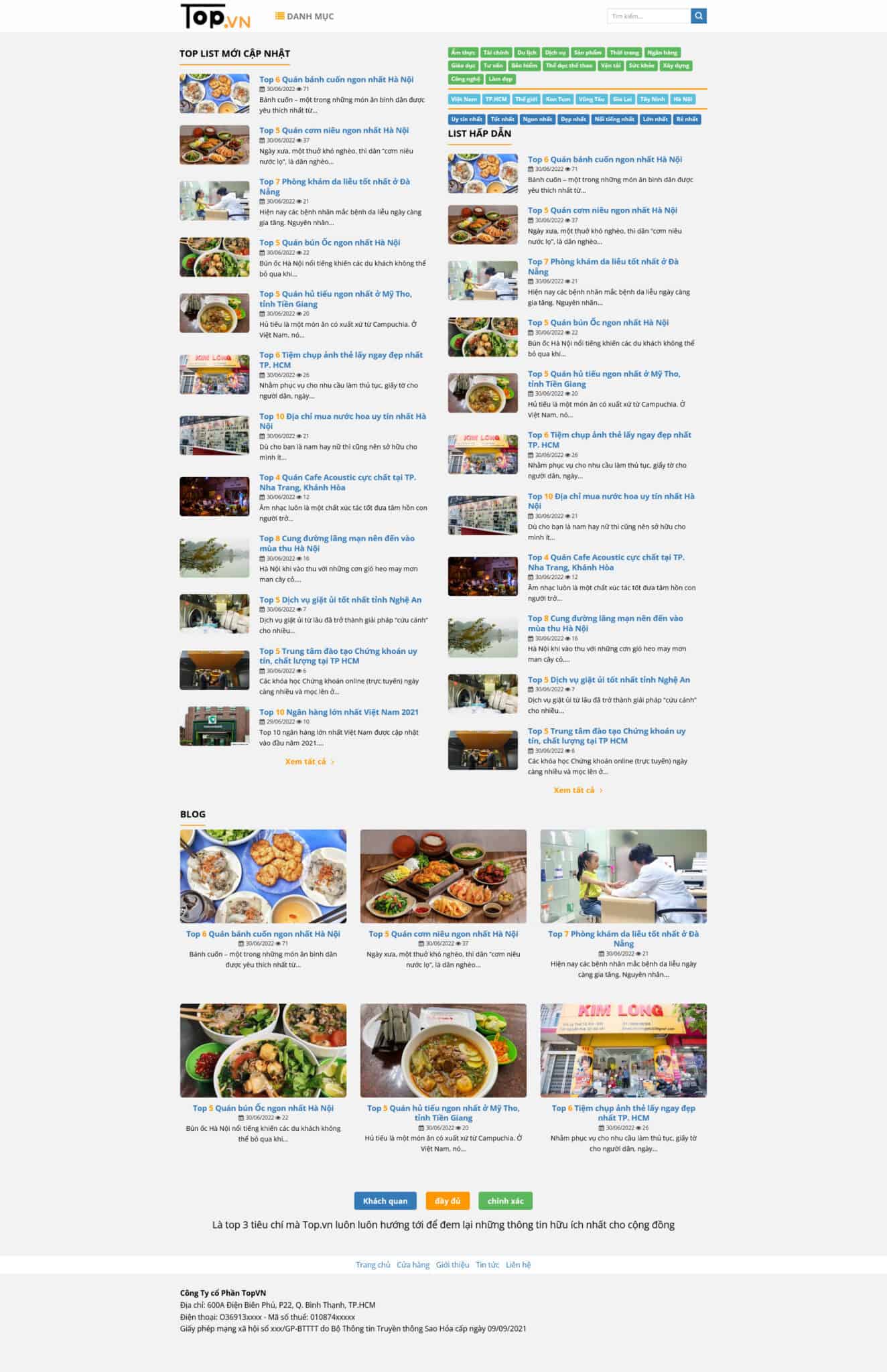 Website Toplist giao diện website tin tức dạng toplist xếp hạng và đánh giá chuyên nghiệp