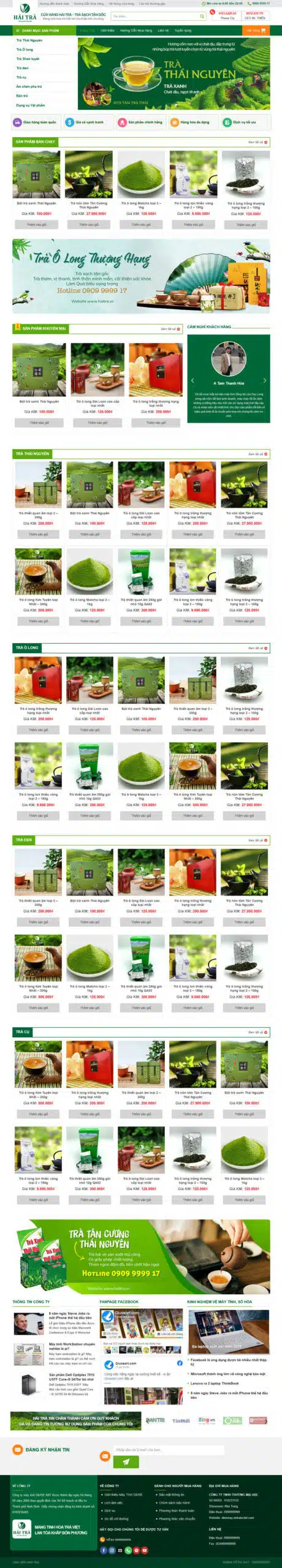 Website Trà Xanh 04 giao diện bán trà Thái Nguyên trà xanh trà ô long online chuyên nghiệp