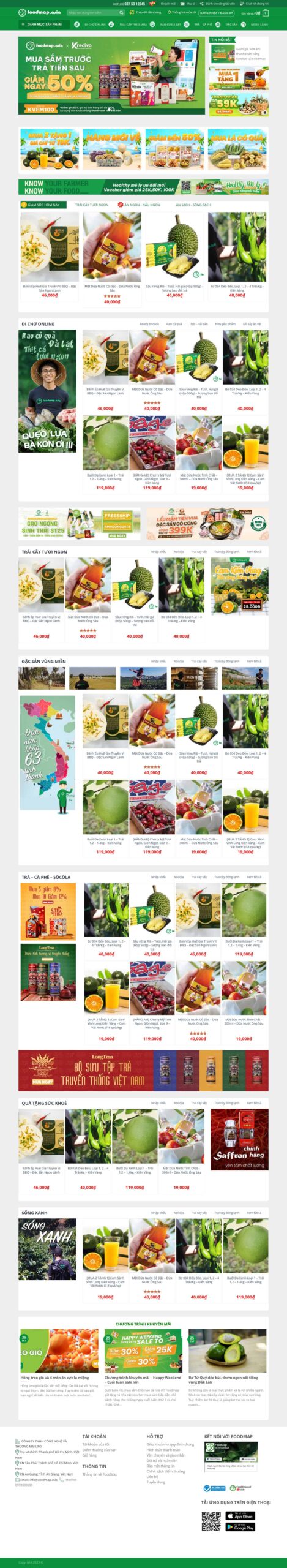 Giao diện Website Trái Cây Đặc Sản bán trái cây đặc sản và nông sản vùng miền online