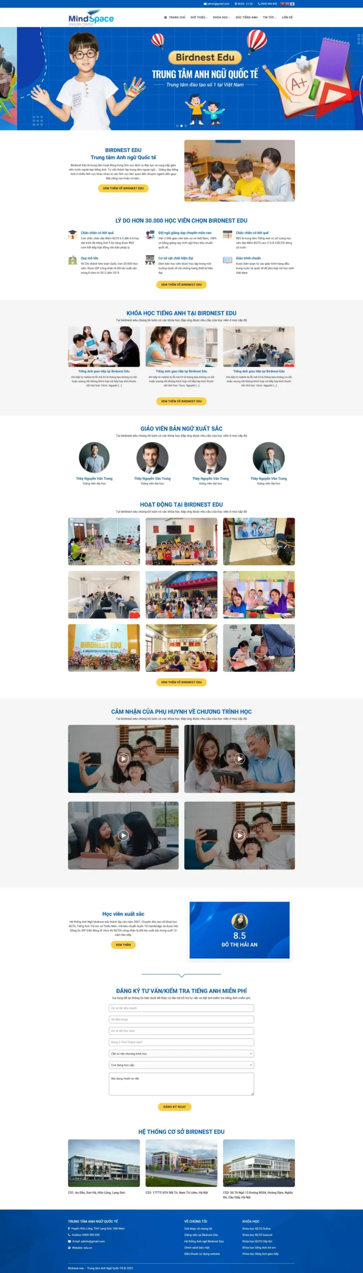 Website Trường Anh Ngữ 01 giao diện website giáo dục trung tâm anh ngữ chuyên nghiệp, thân thiện cho phụ huynh và học viên