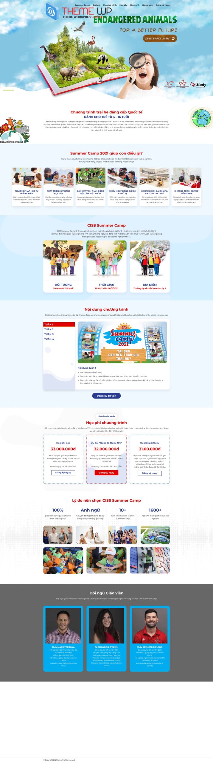 Website Trường Học 08 – giao diện landing page trại hè quốc tế chuyên nghiệp