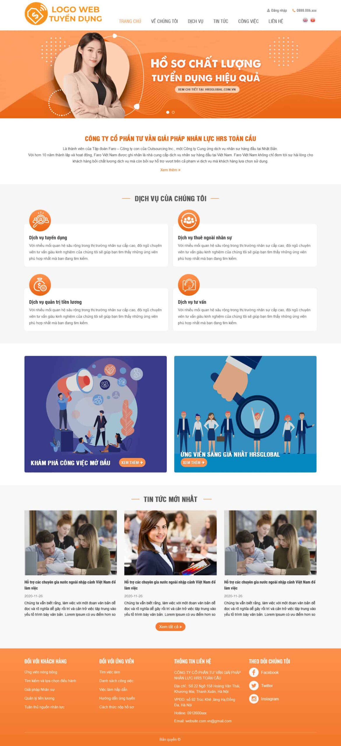 Website Tuyển Dụng 03 giao diện website dịch vụ tuyển dụng nhân sự chuyên nghiệp