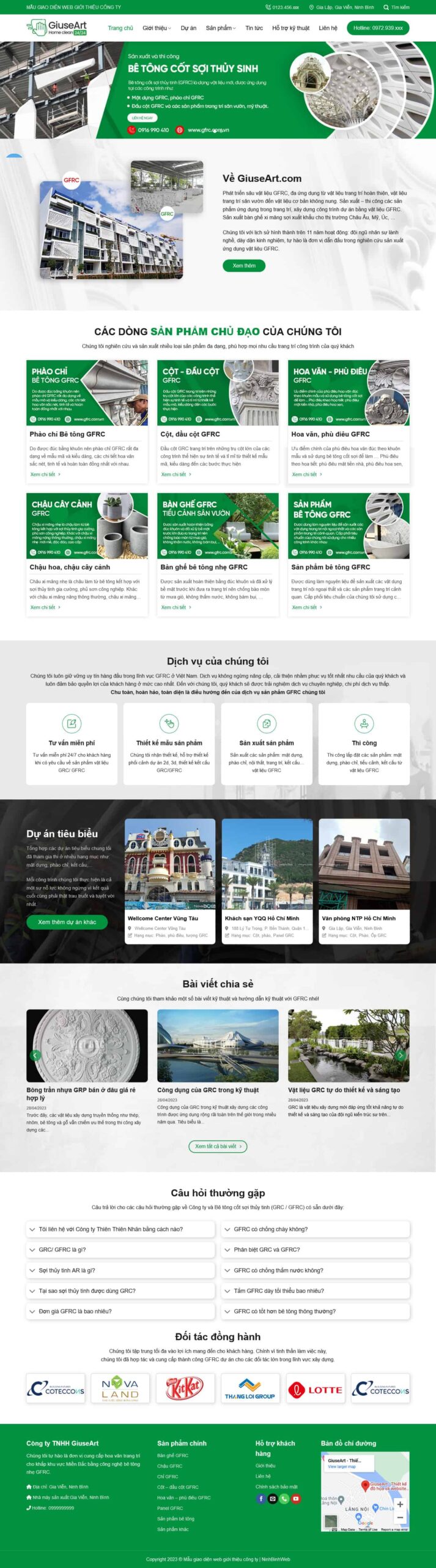 Website Vật Liệu Trang Trí Sân Vườn giao diện website kinh doanh vật liệu trang trí sân vườn và sản phẩm GFRC chuyên nghiệp
