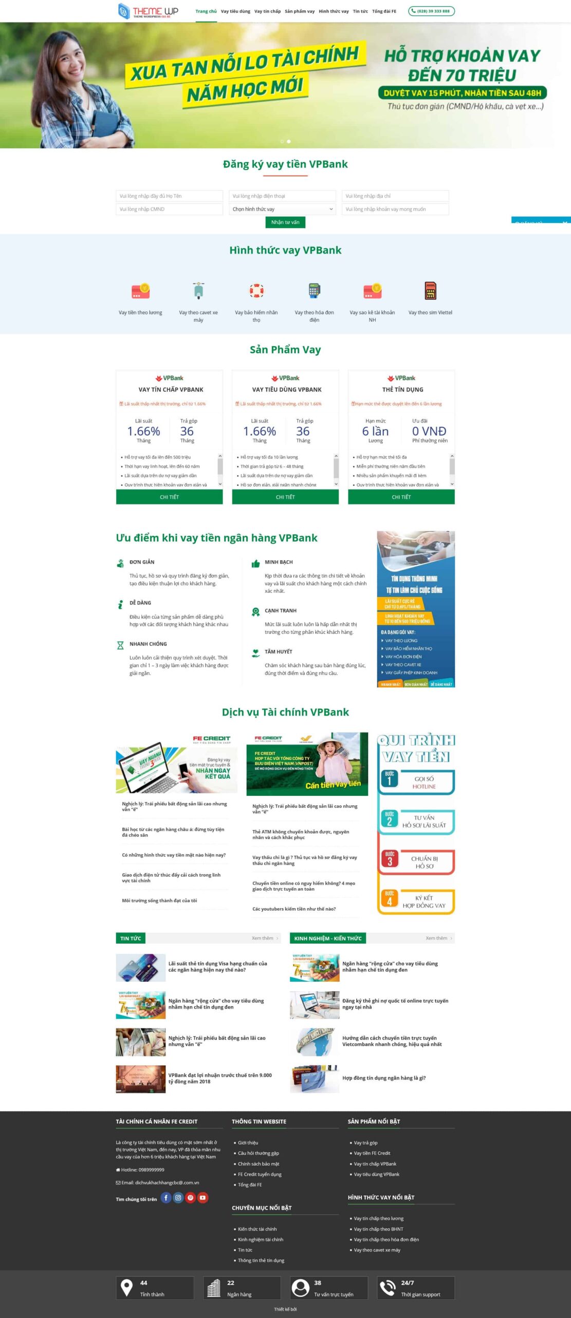 Website Vay Tiền – giao diện website dịch vụ vay vốn ngân hàng tích hợp đăng ký tư vấn trực tuyến.