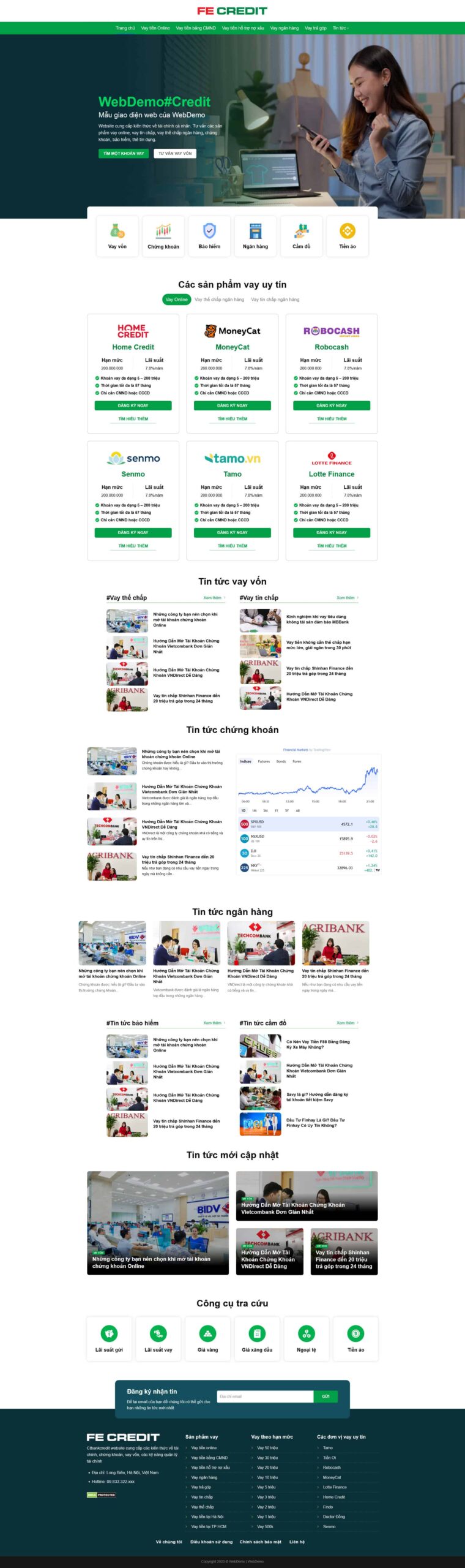 Website Vay Vốn FE Credit giao diện công ty tài chính và dịch vụ vay vốn chuyên nghiệp