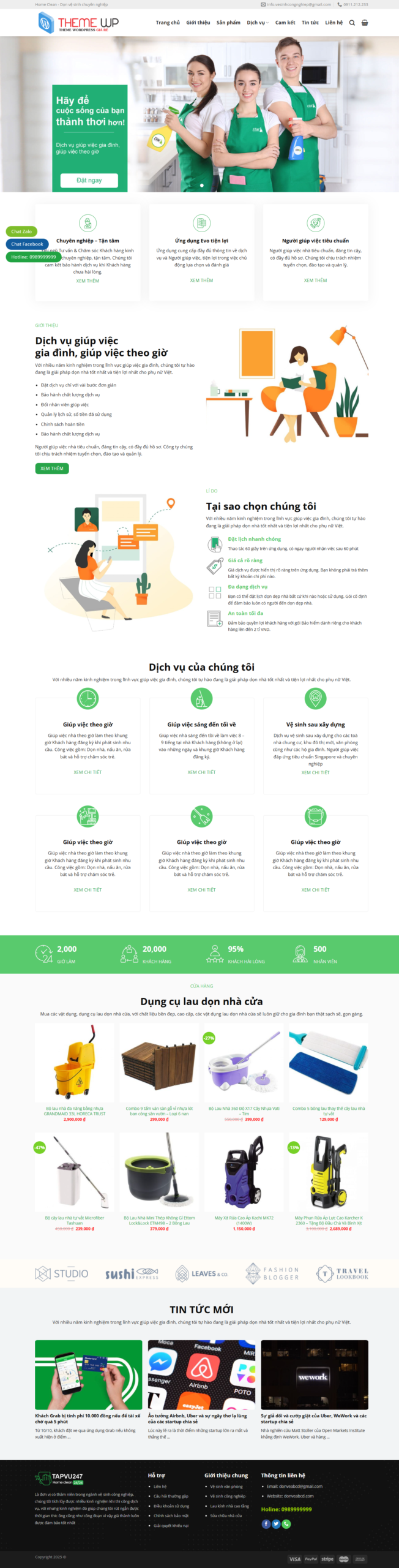 Website Vệ Sinh 03 – giao diện website dịch vụ giúp việc và vệ sinh chuyên nghiệp.