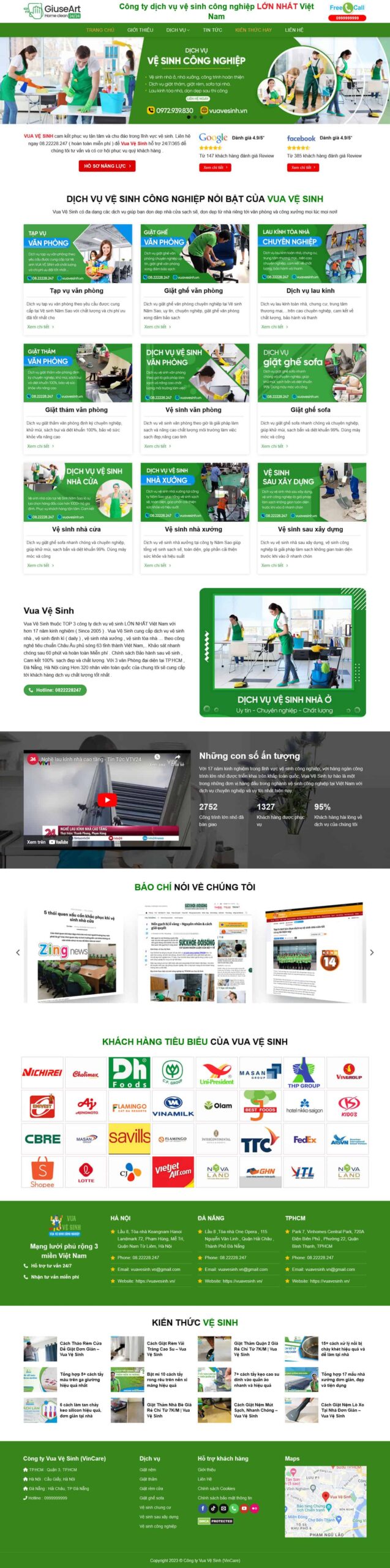 Website Vệ Sinh Công Nghiệp – giao diện website dịch vụ vệ sinh công nghiệp chuyên nghiệp.