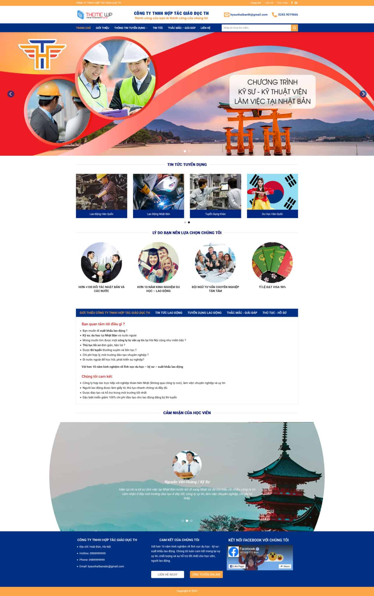 Website Xuất Khẩu Lao Động 05 giao diện website xuất khẩu lao động hiện đại, chuẩn SEO, tối ưu hiển thị chương trình và tuyển dụng