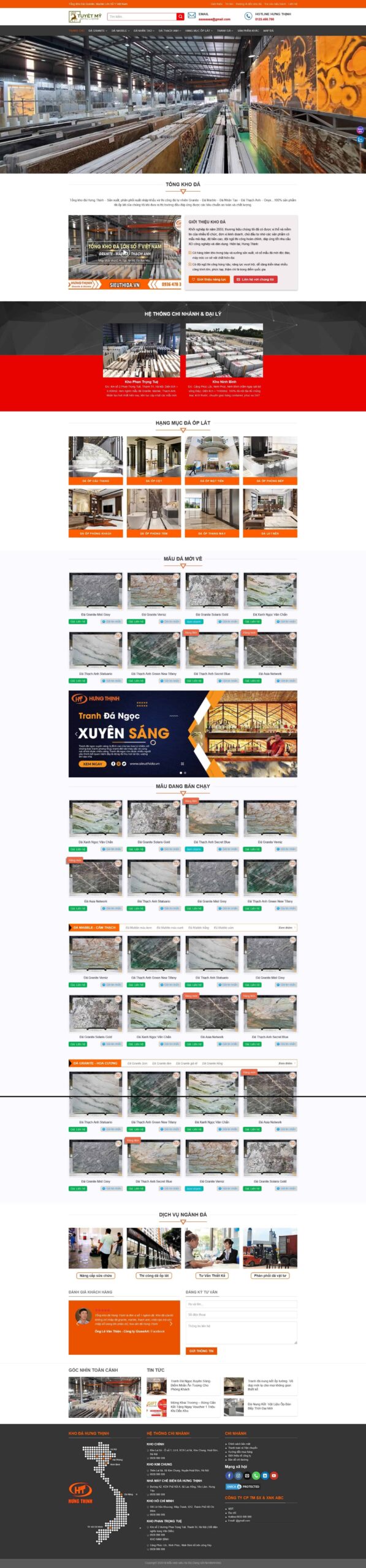 Website Xưởng Đá – giao diện website kinh doanh đá tự nhiên và đá ốp lát