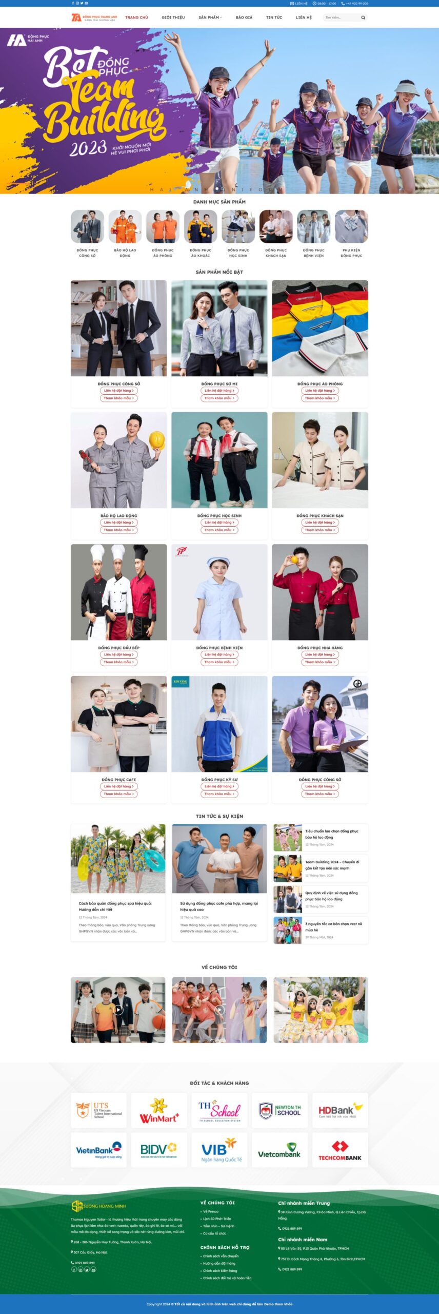 Giao diện Website Xưởng May Đồng Phục – mẫu website công ty may đồng phục chuyên nghiệp