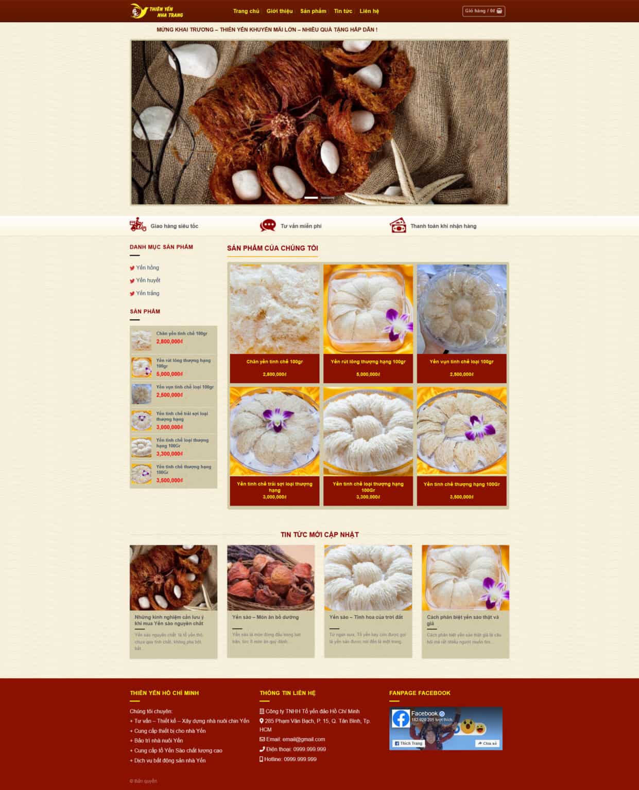 Website Yến Sào giao diện bán tổ yến yến tinh chế yến huyết cao cấp online chuyên nghiệp