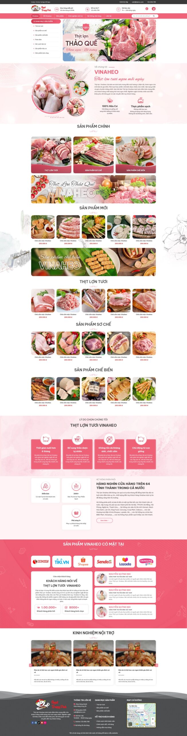 Giao diện Website Thịt Heo Xúc Xích – mẫu website thực phẩm chuẩn SEO